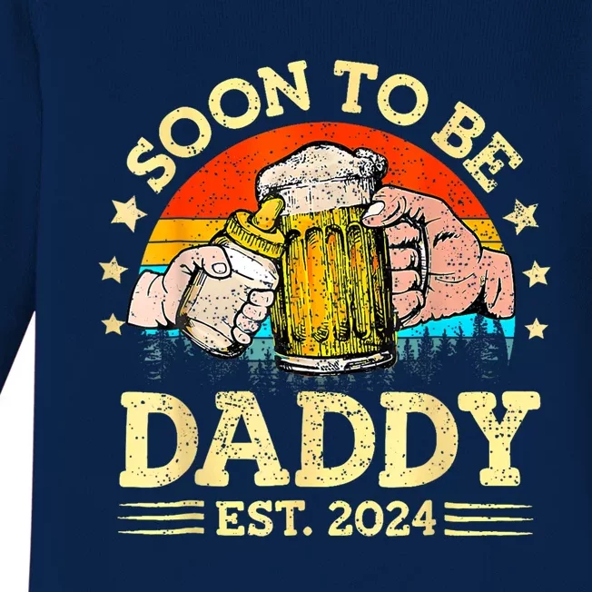 FatherS Day Beer Soon To Be Daddy 2024 First Baby Long Sleeve Bodysuit