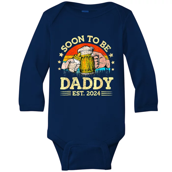 FatherS Day Beer Soon To Be Daddy 2024 First Baby Long Sleeve Bodysuit