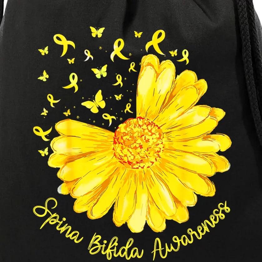 Funny Daisy Butterfly Yellow Ribbon Spina Bifida Awareness Drawstring Bag