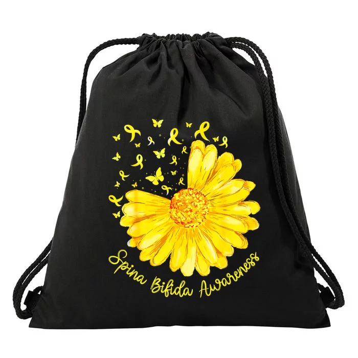 Funny Daisy Butterfly Yellow Ribbon Spina Bifida Awareness Drawstring Bag