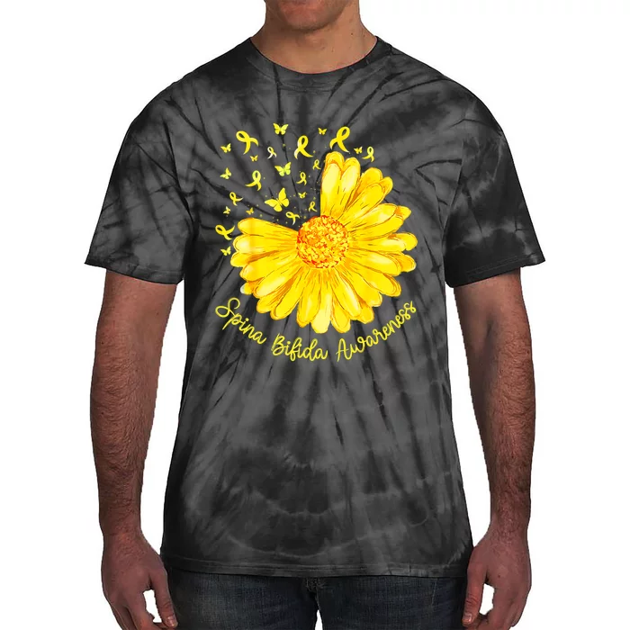 Funny Daisy Butterfly Yellow Ribbon Spina Bifida Awareness Tie-Dye T-Shirt