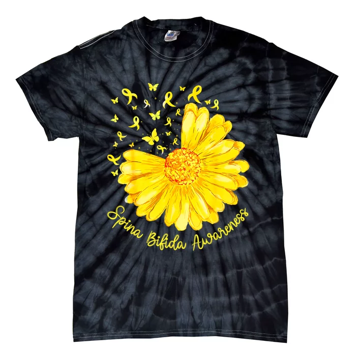 Funny Daisy Butterfly Yellow Ribbon Spina Bifida Awareness Tie-Dye T-Shirt