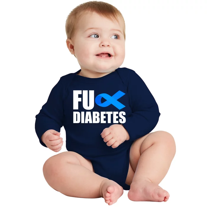 Fuck Diabetes Blue Ribbon Awareness Baby Long Sleeve Bodysuit