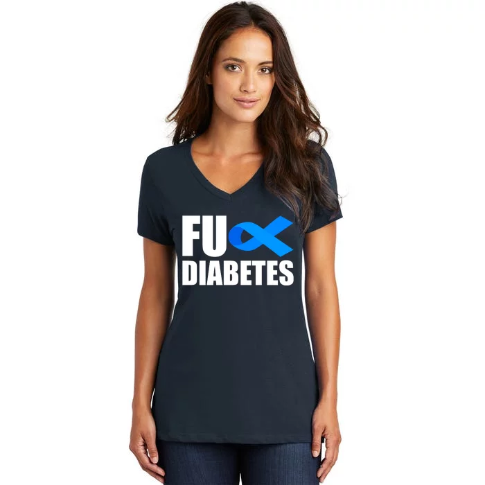 Fuck Diabetes Blue Ribbon Awareness Women's V-Neck T-Shirt