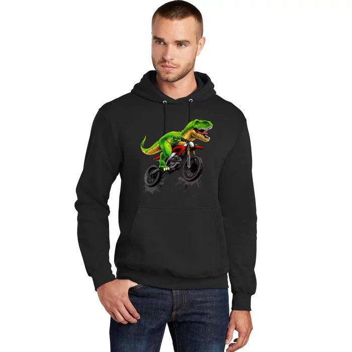 Funny Dirt Bike For Boy Dinosaur Motorcycle Riding Tall Hoodie