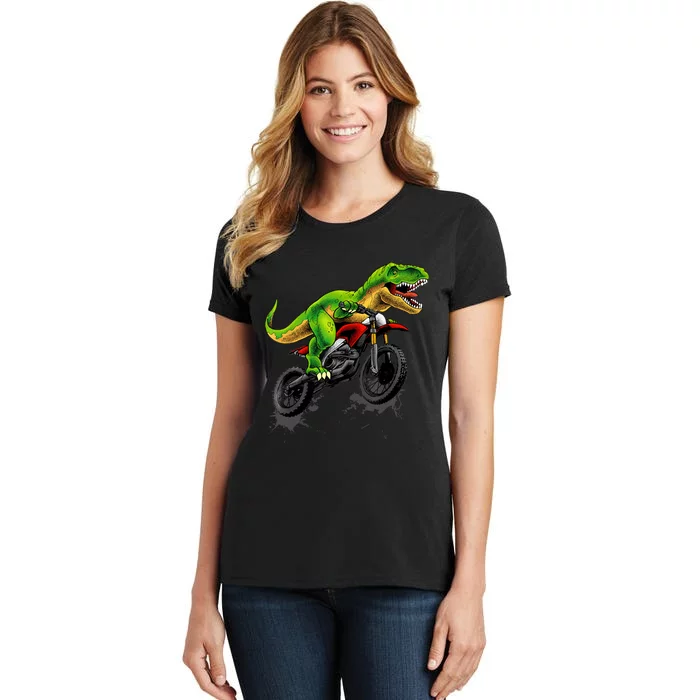 Funny Dirt Bike For Boy Dinosaur Motorcycle Riding Women's T-Shirt