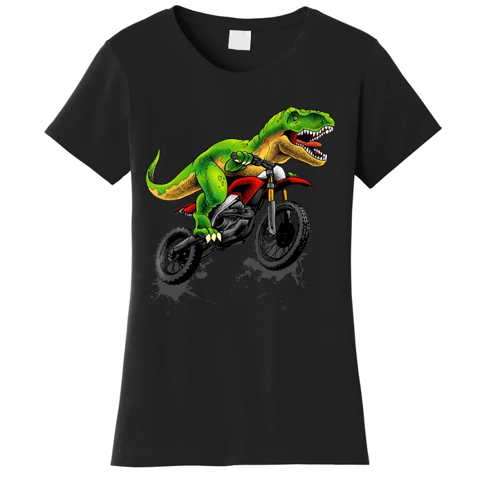 Funny Dirt Bike For Boy Dinosaur Motorcycle Riding Women's T-Shirt