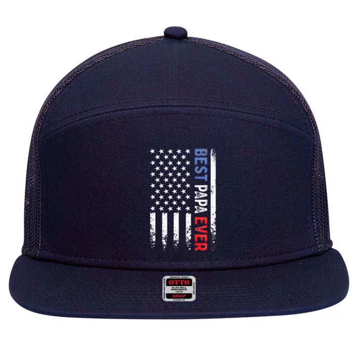 Fathers Day Best Papa Ever With US American Flag 7 Panel Mesh Trucker Snapback Hat