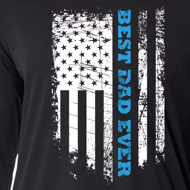 Fathers Day Best Dad Ever With US American Flag Cooling Performance Long Sleeve Crew