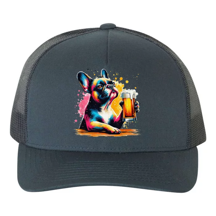 French Dog Beer Drinker Funny French Bulldog Yupoong Adult 5-Panel Trucker Hat