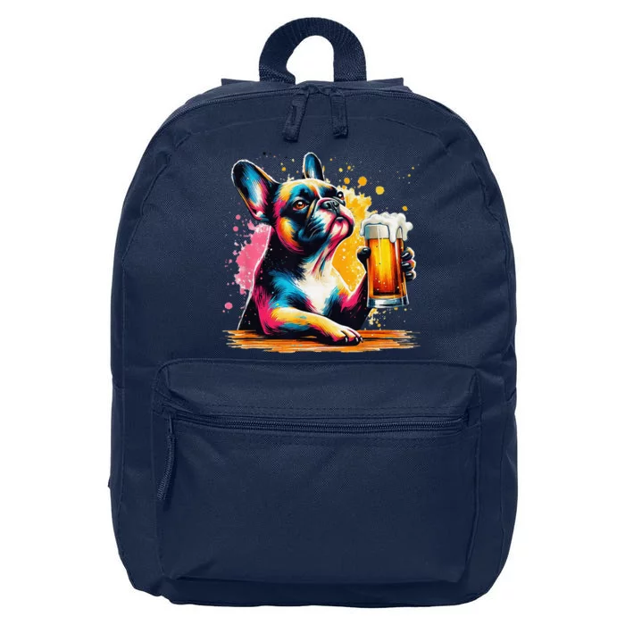 French Dog Beer Drinker Funny French Bulldog 16 in Basic Backpack