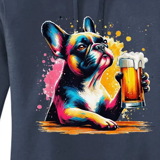 French Dog Beer Drinker Funny French Bulldog Women's Pullover Hoodie