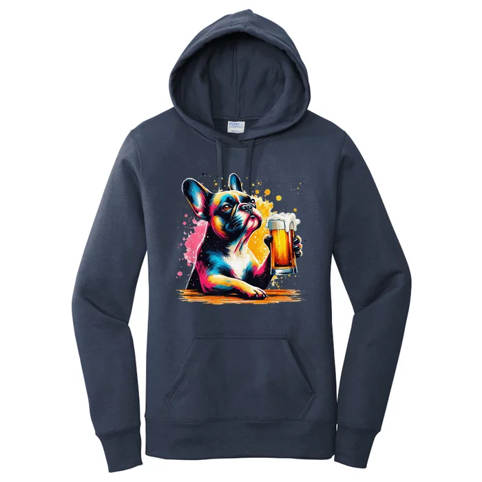 French Dog Beer Drinker Funny French Bulldog Women's Pullover Hoodie