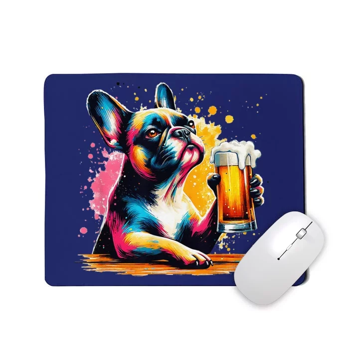 French Dog Beer Drinker Funny French Bulldog Mousepad