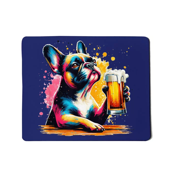 French Dog Beer Drinker Funny French Bulldog Mousepad