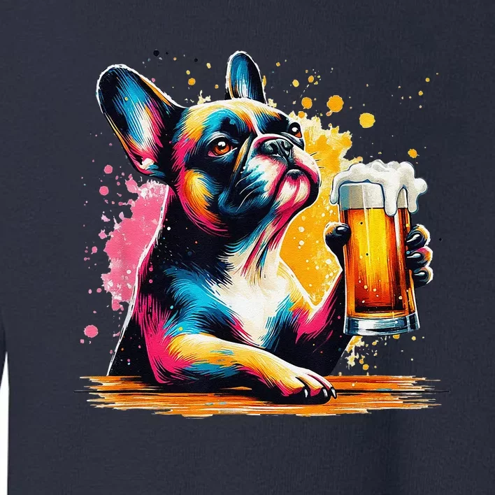 French Dog Beer Drinker Funny French Bulldog Toddler Sweatshirt