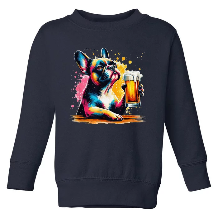 French Dog Beer Drinker Funny French Bulldog Toddler Sweatshirt