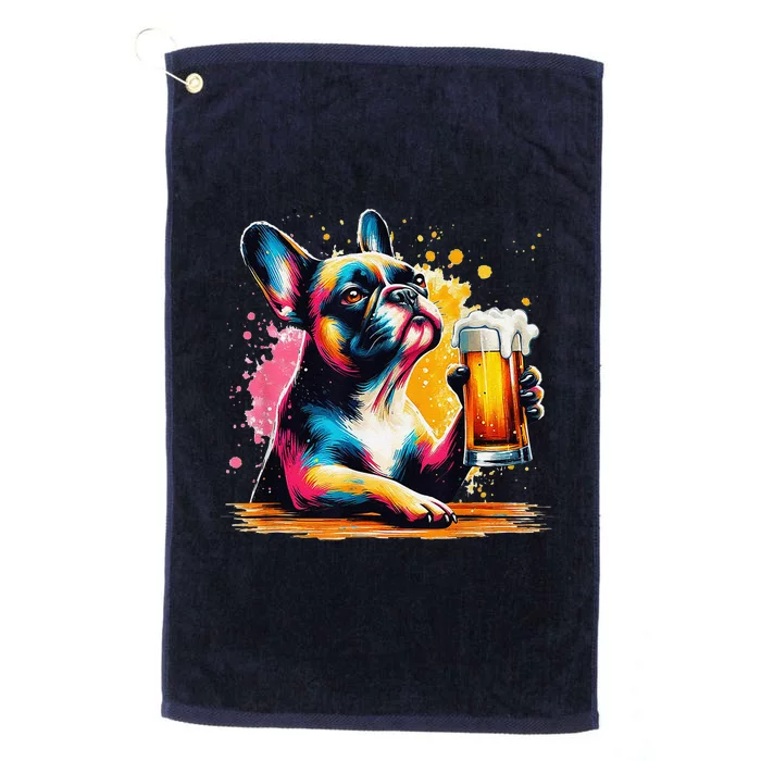 French Dog Beer Drinker Funny French Bulldog Platinum Collection Golf Towel