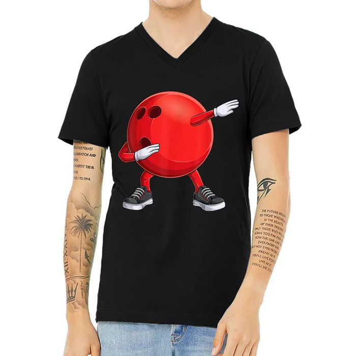 Funny Dab Bowling Ball Bowler Bowling Player V-Neck T-Shirt