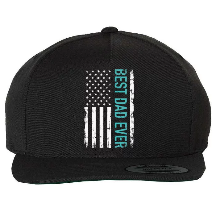 Fathers Day Best Dad Ever With US American Flag Short Sleeve Wool Snapback Cap