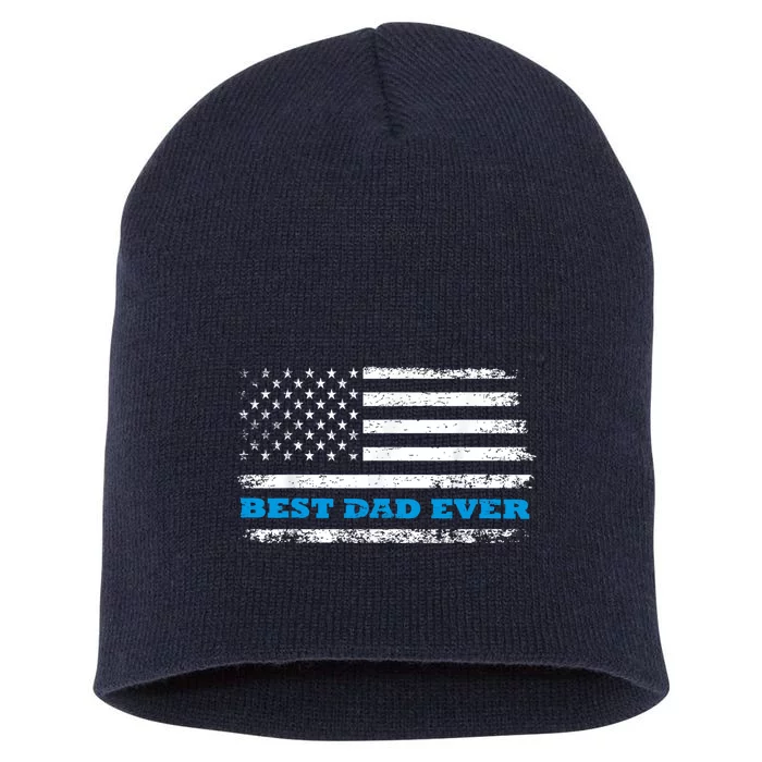 Fathers Day Best Dad Ever With Fathers Day Best Dad Ever With US American Flag Short Acrylic Beanie