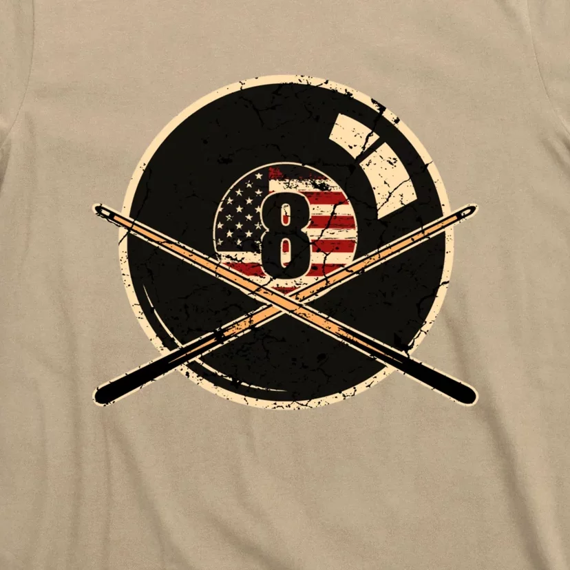 Father's Day Billiards Eight Balls With American Flag Gift For Dad T-Shirt