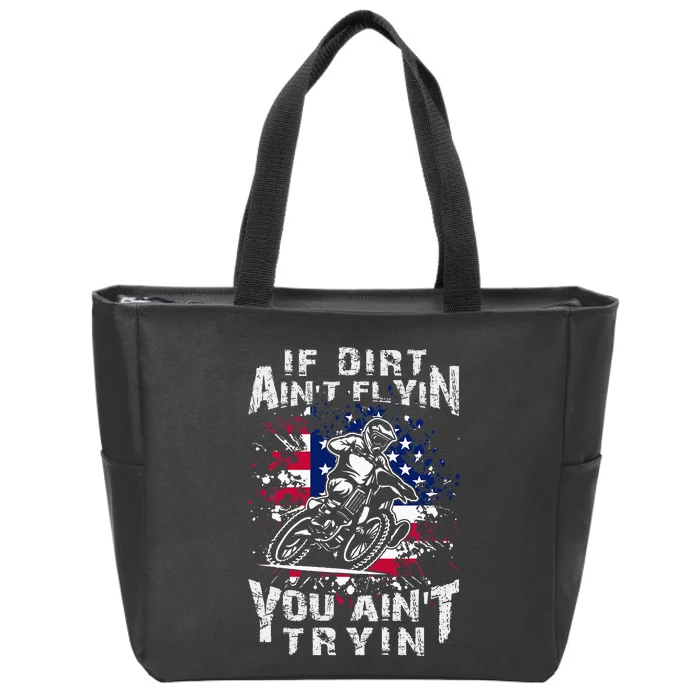 Funny Dirt Bike Riding US Flag MX Motocross Rider Supercross Zip Tote Bag