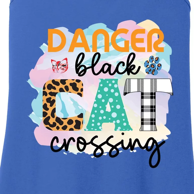 Funny Danger Black Cat Crossing Graphic Patchwork Cool Gift Ladies Essential Tank