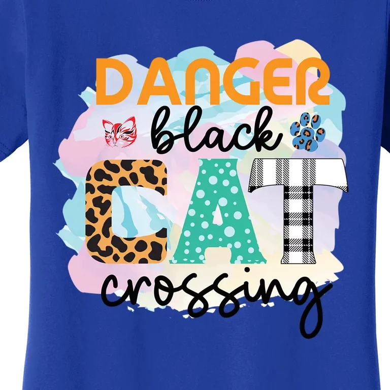 Funny Danger Black Cat Crossing Graphic Patchwork Cool Gift Women's T-Shirt