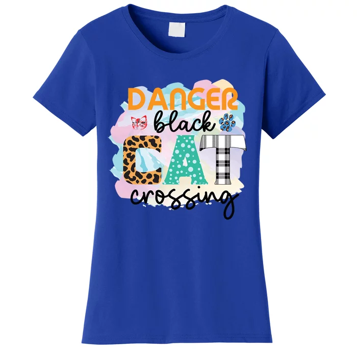 Funny Danger Black Cat Crossing Graphic Patchwork Cool Gift Women's T-Shirt