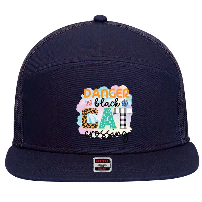 Funny Danger Black Cat Crossing Graphic Patchwork Cool Gift 7 Panel Mesh Trucker Snapback Hat