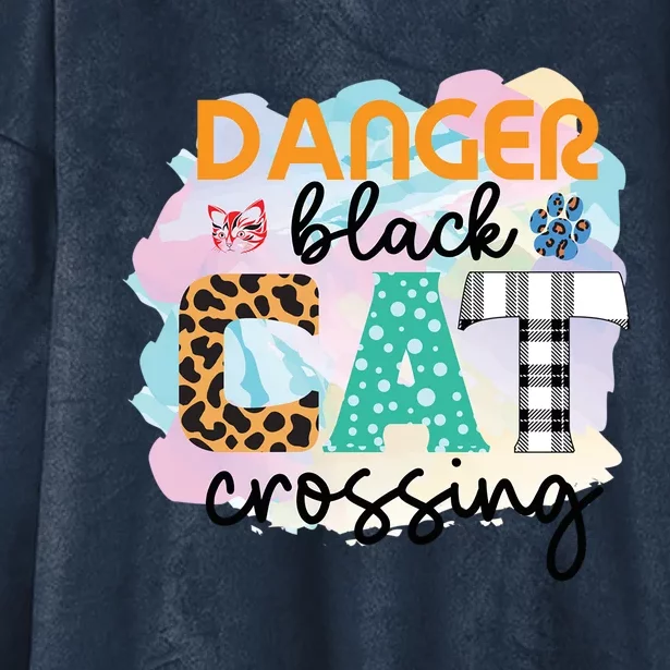 Funny Danger Black Cat Crossing Graphic Patchwork Cool Gift Hooded Wearable Blanket