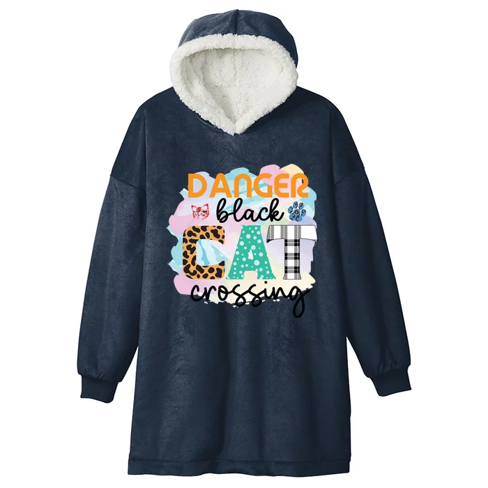 Funny Danger Black Cat Crossing Graphic Patchwork Cool Gift Hooded Wearable Blanket