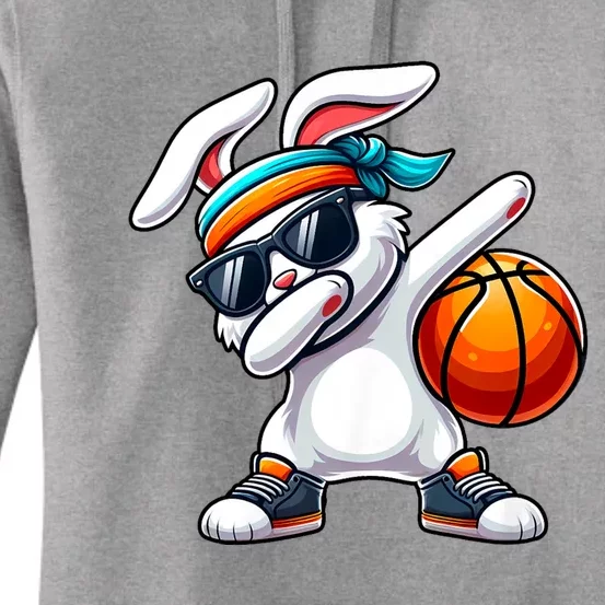 Funny Dabbing Bunny Playing Basketball Easter Day Women's Pullover Hoodie