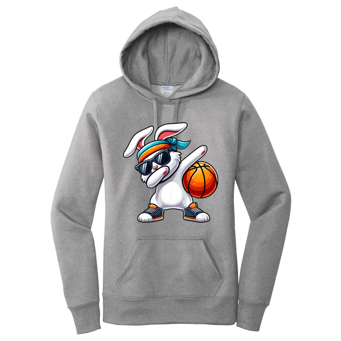 Funny Dabbing Bunny Playing Basketball Easter Day Women's Pullover Hoodie