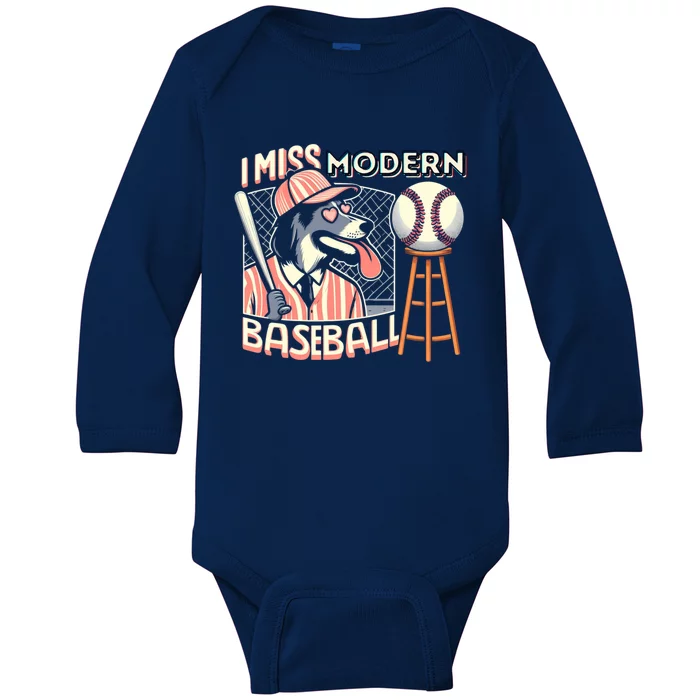 Funny Dog Baseball Meme Cute Gift Baby Long Sleeve Bodysuit