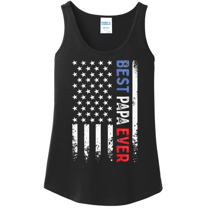 Father's Day Best Papa Ever with US American Flag Ladies Essential Tank