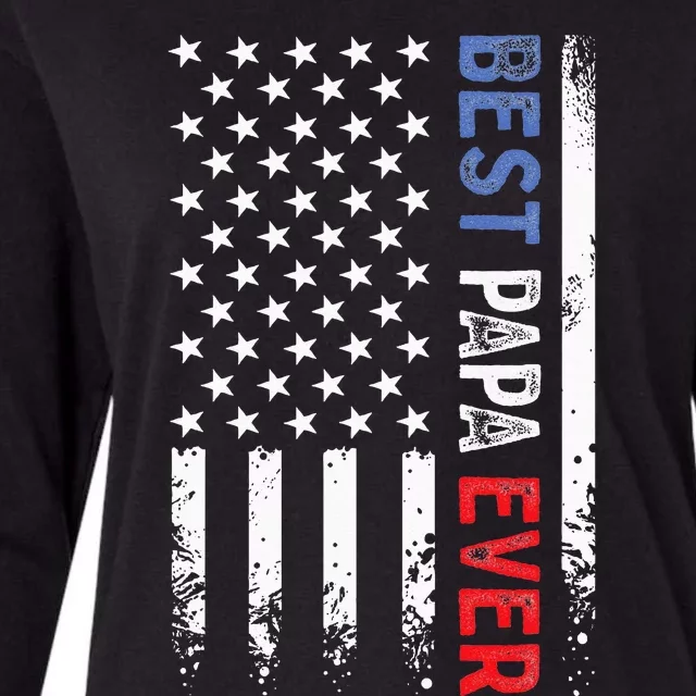 Fathers Day Best Papa Ever With US American Flag Womens Cotton Relaxed Long Sleeve T-Shirt