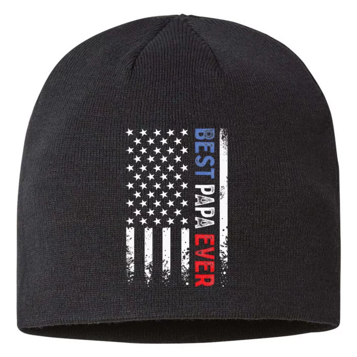 Fathers Day Best Papa Ever With US American Flag 8 1/2in Sustainable Knit Beanie