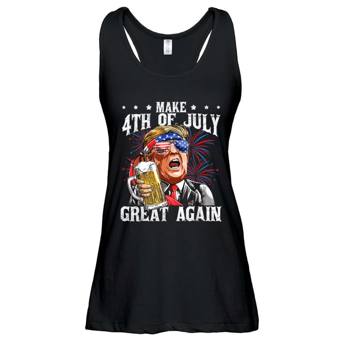 Funny Drinking Beer Team Make 4th Of July Great Again Trump Ladies Essential Flowy Tank