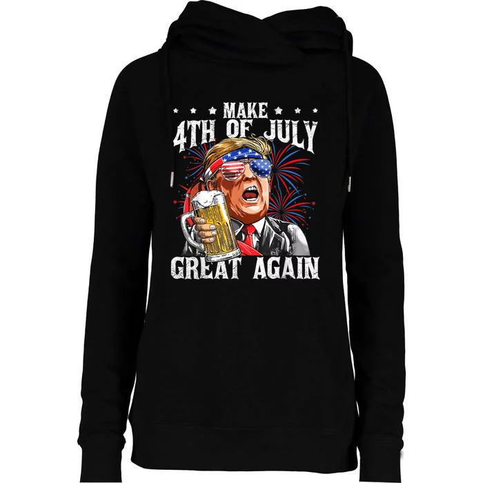 Funny Drinking Beer Team Make 4th Of July Great Again Trump Womens Funnel Neck Pullover Hood