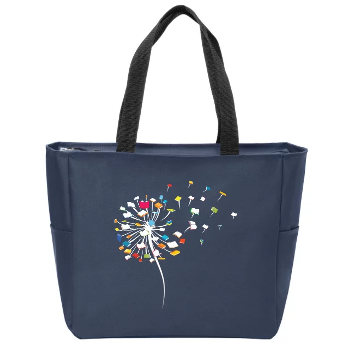 Funny Dandelion Books Gift For Reading Lover Women Girl Zip Tote Bag