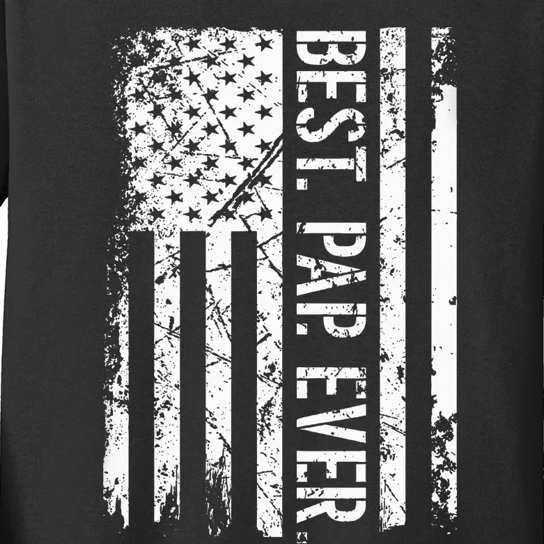 Fathers Day Best Pap Ever American Flag Gift Kids Long Sleeve Shirt