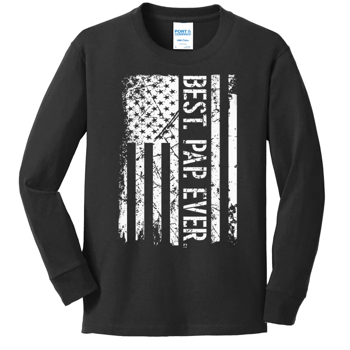 Fathers Day Best Pap Ever American Flag Gift Kids Long Sleeve Shirt