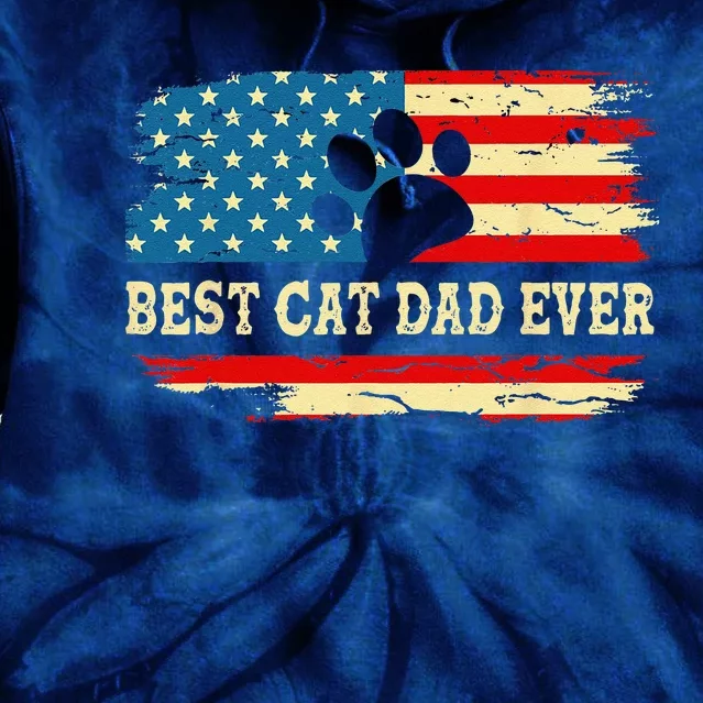 Fathers Day Best Cat Dad Ever Retro US American Flag Cat Dad Tie Dye Hoodie