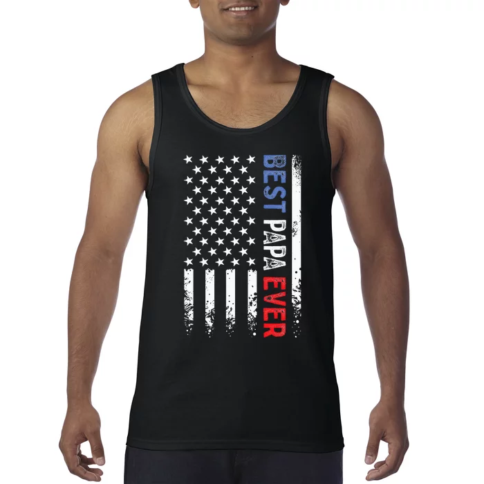 Fathers Day Best Papa Ever With US American Flag Tank Top