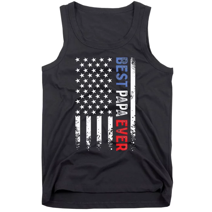 Fathers Day Best Papa Ever With US American Flag Tank Top