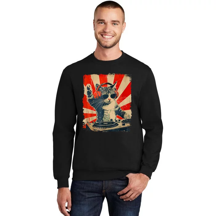 Funny Dj Cat Disco Sound Tech Headphone Music Sweatshirt