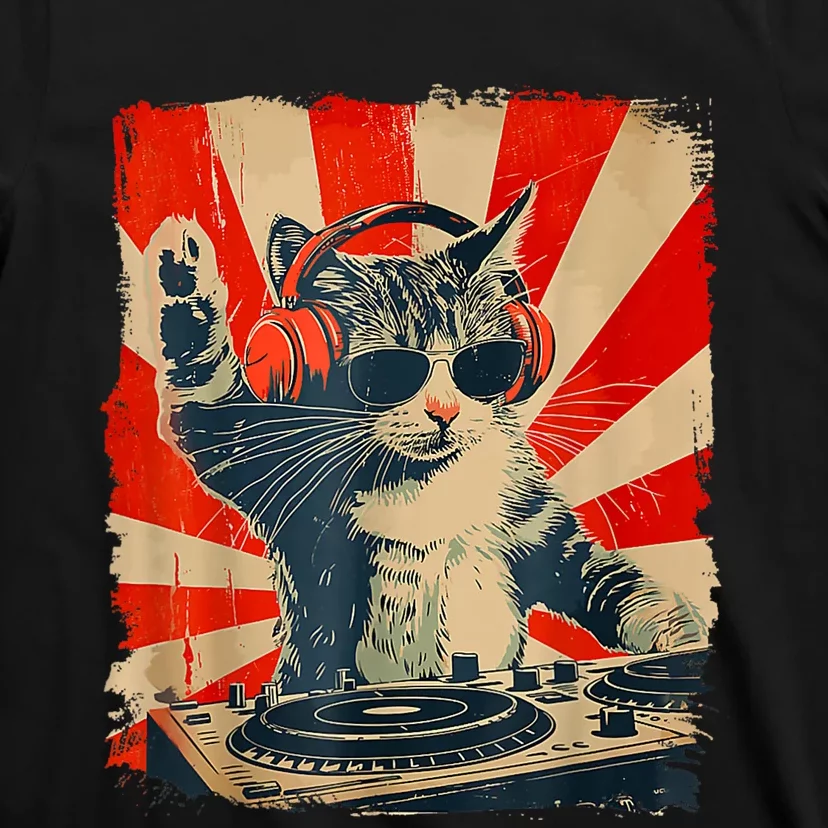 Funny Dj Cat Disco Sound Tech Headphone Music T-Shirt