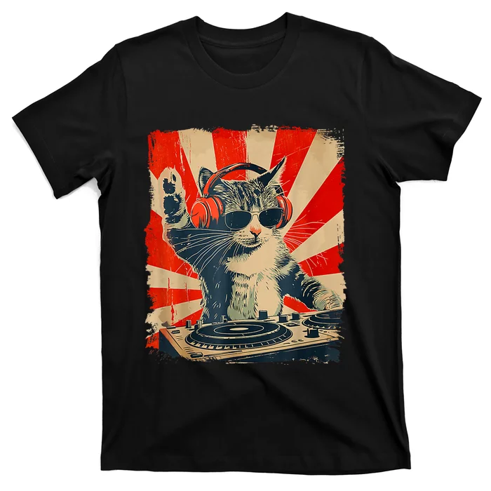 Funny Dj Cat Disco Sound Tech Headphone Music T-Shirt